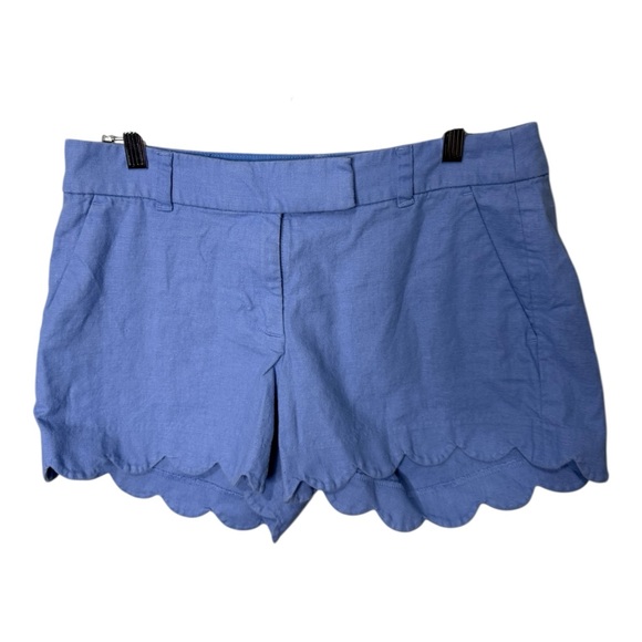 J.Crew Linen Blend Scalloped Hem Shorts Blue Size 6 - Picture 1 of 7